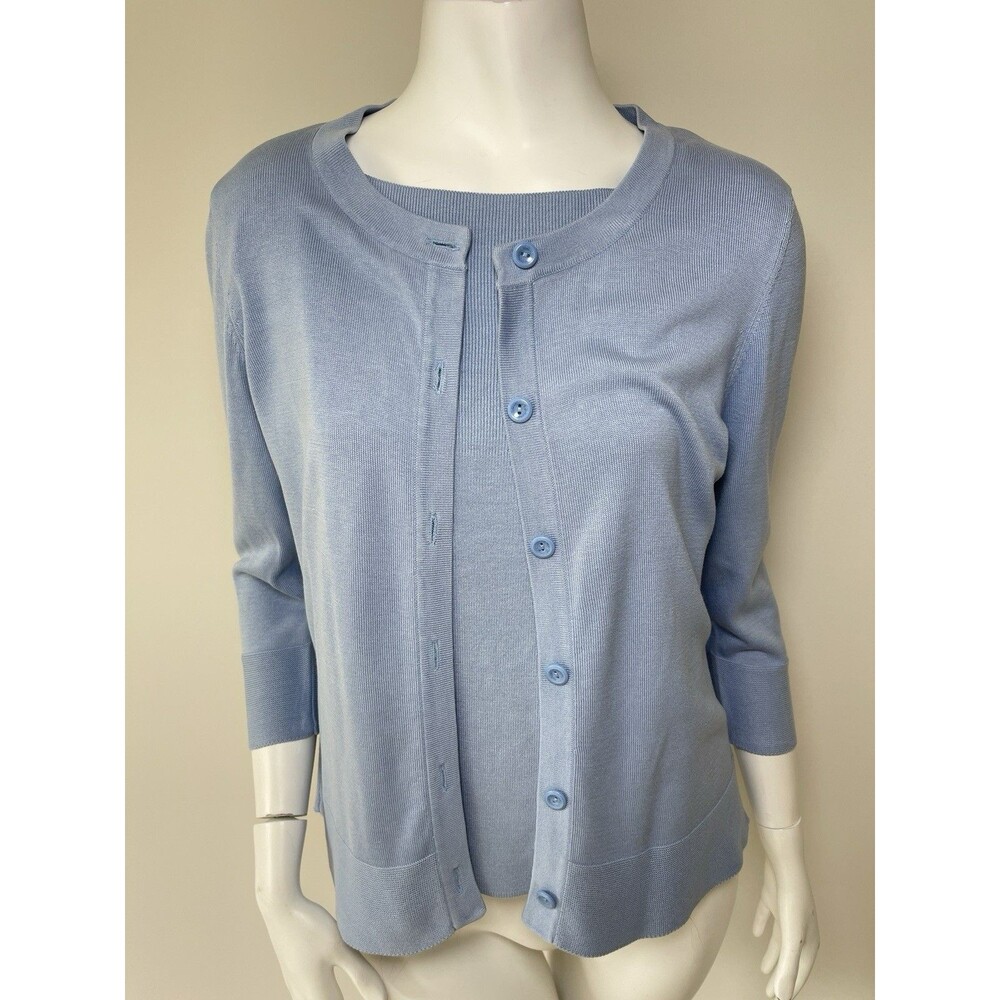 Coldwater Creek 2pc Silk Cotton Cardigan & Tank Top Set Dusty Blue Sweater M